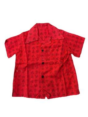 Vintage Red Novelty Print Button Front Shirt | Roosters & Hay Sheaves MCM